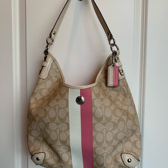 New Coach Shoulder/Tote Bag (2 straps included), Cream/Tan/Pink in color! New! - Picture 3 of 9